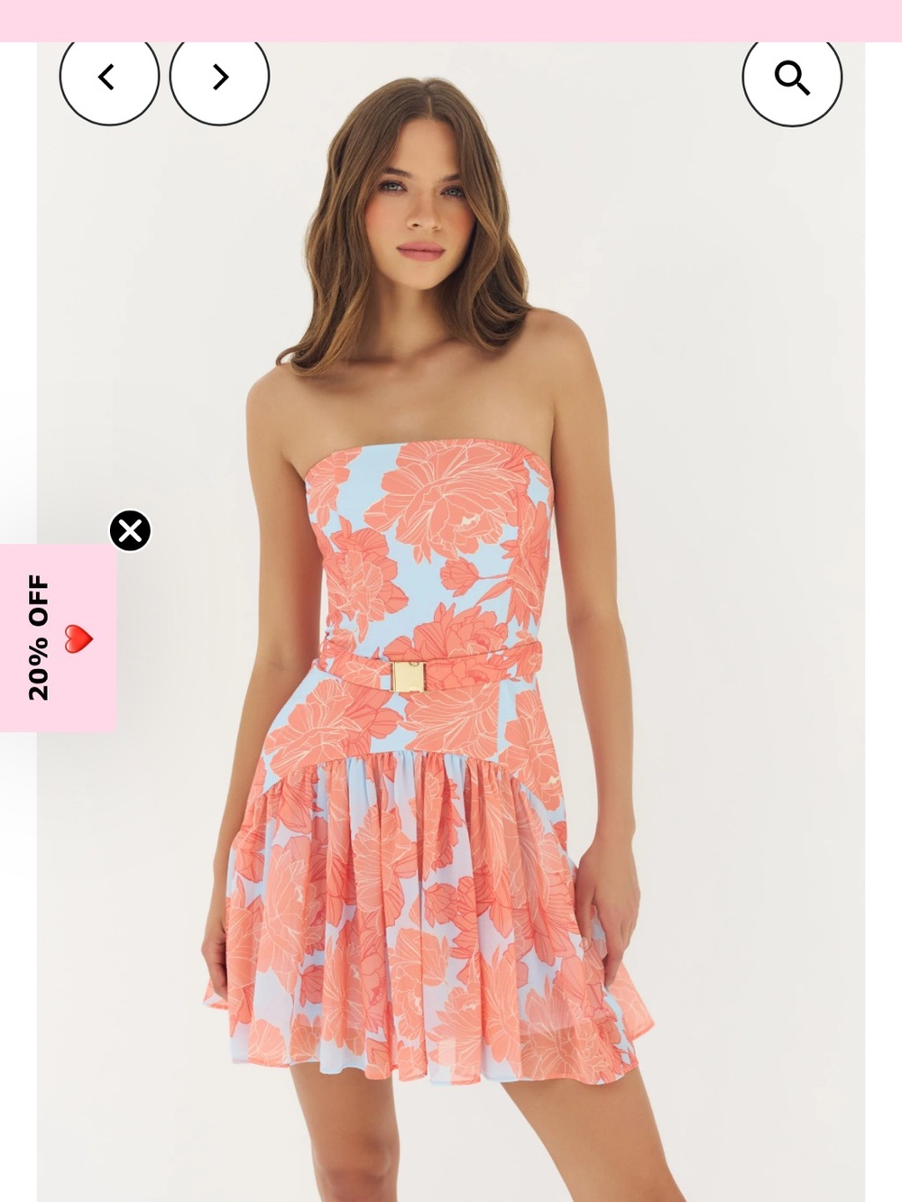 Hutch Coral and Light Blue Strapless Floral Mini Dress
